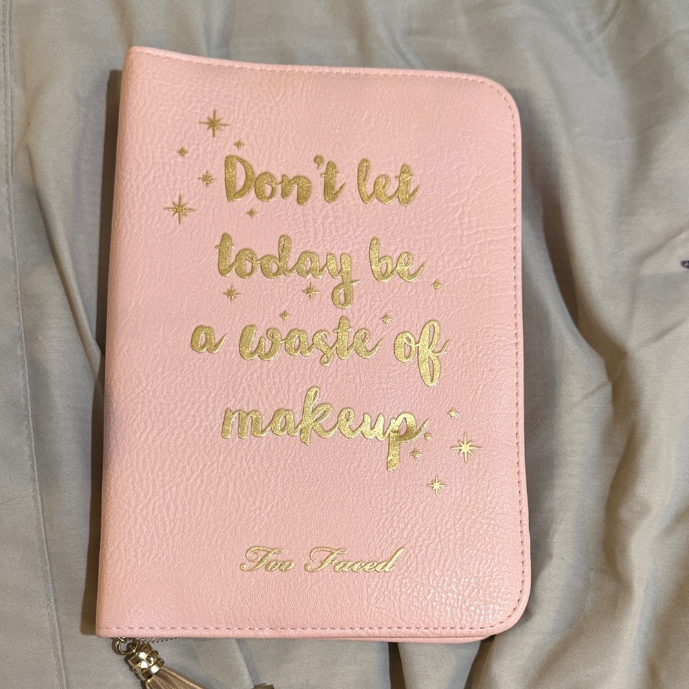 Too Faced Pink Cosmetic Pouch with Gold Accents